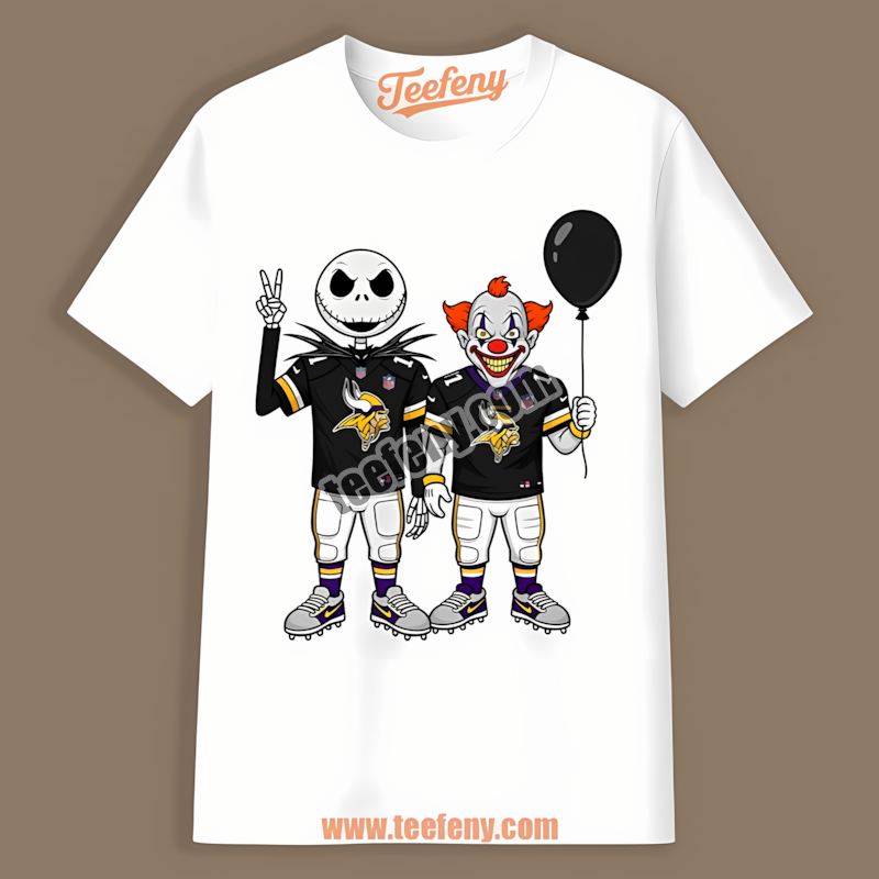 Halloween Minnesota Vikings Jack Skellington And Pennywise Adults Shirt