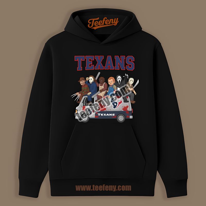 Horror Houston Texans Vs Halloween Characters On Bus Unisex Hoodie Horror Houston Texans Vs Halloween Characters On Bus Unisex Hoodie