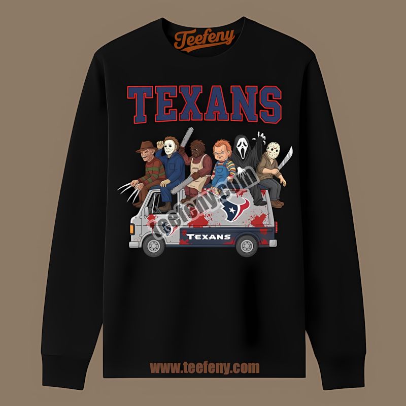 Horror Houston Texans Vs Halloween Characters On Bus Unisex Long Sleeve Horror Houston Texans Vs Halloween Characters On Bus Unisex Long Sleeve