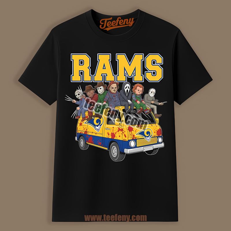 Horror Los Angeles Rams Vs Halloween Characters On Bus Color Shirt