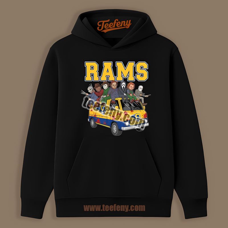 Horror Los Angeles Rams Vs Halloween Characters On Bus Color Hoodie Horror Los Angeles Rams Vs Halloween Characters On Bus Color Hoodie