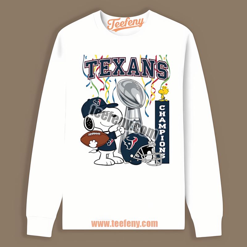 Houston Texans Champions Snoopy Celebration Vintage Long Sleeve Houston Texans Champions Snoopy Celebration Vintage Long Sleeve