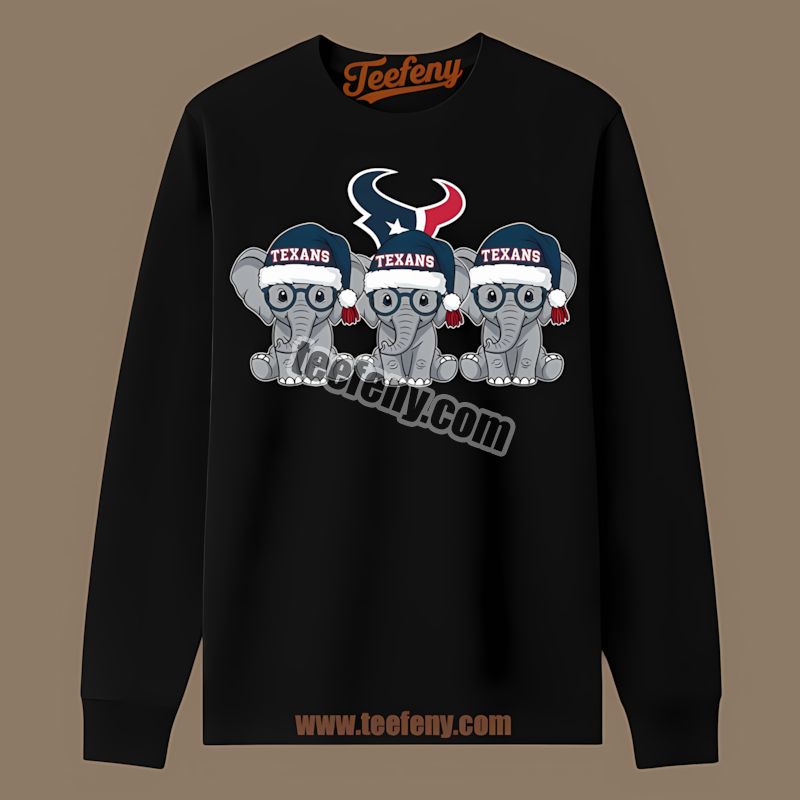 Houston Texans Christmas Elephants Vintage Long Sleeve Houston Texans Christmas Elephants Vintage Long Sleeve