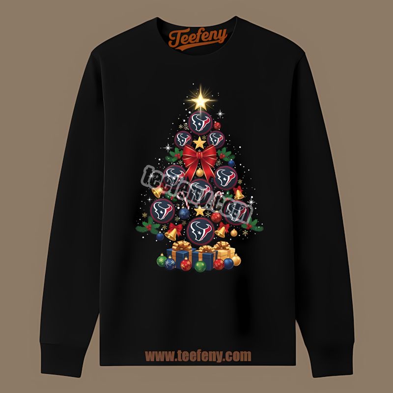 Houston Texans Christmas Tree Logo Sports Long Sleeve Houston Texans Christmas Tree Logo Sports Long Sleeve