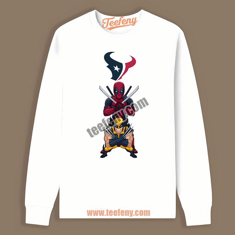 Houston Texans Deadpool Wolverine Crossover Classic Long Sleeve Houston Texans Deadpool Wolverine Crossover Classic Long Sleeve