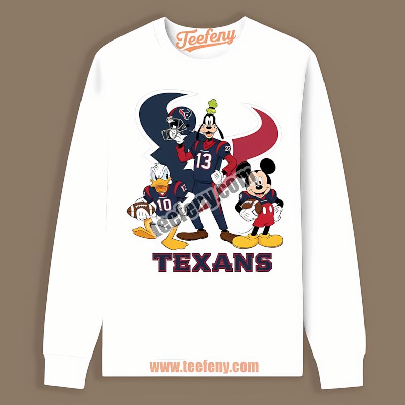 Houston Texans Disney Characters Mickey Donald Goofy Trendy Long Sleeve Houston Texans Disney Characters Mickey Donald Goofy Trendy Long Sleeve