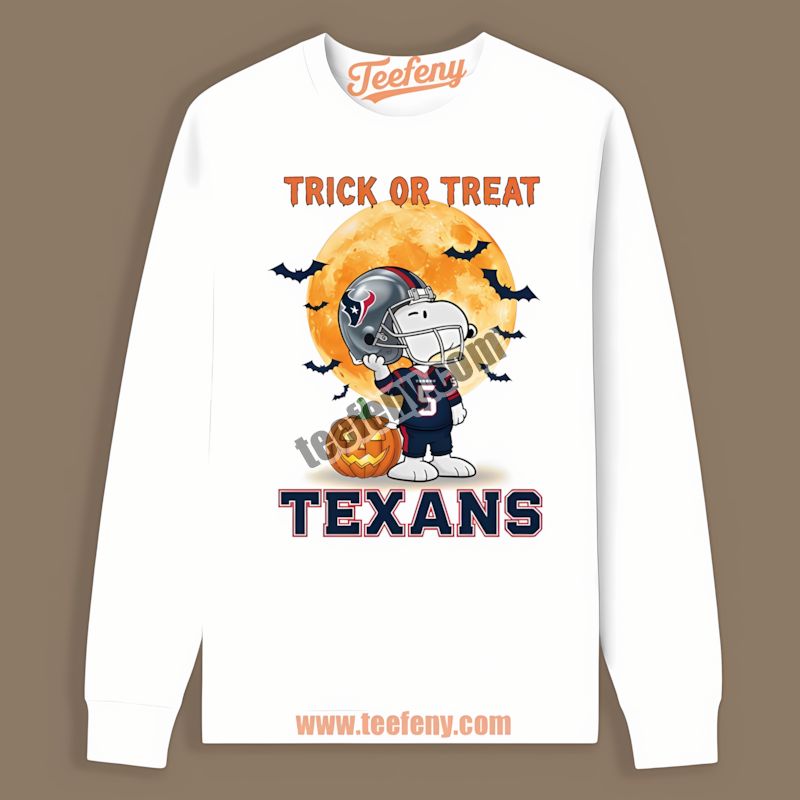 Houston Texans Halloween Snoopy Trick Or Treat Color Long Sleeve Houston Texans Halloween Snoopy Trick Or Treat Color Long Sleeve