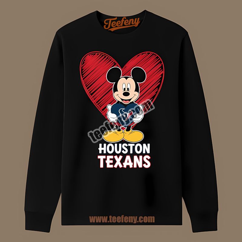 Houston Texans Mickey Heart Regular Long Sleeve Houston Texans Mickey Heart Regular Long Sleeve