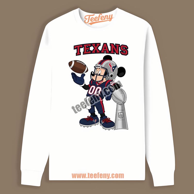 Houston Texans Mickey Super Bowl Football Adults Long Sleeve Houston Texans Mickey Super Bowl Football Adults Long Sleeve