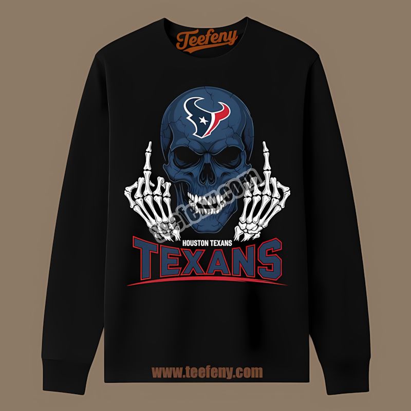 Houston Texans Skull Middle Finger Color Long Sleeve Houston Texans Skull Middle Finger Color Long Sleeve
