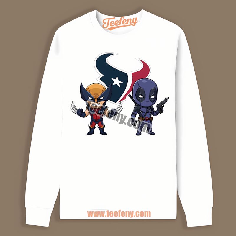 Houston Texans Wolverine Deadpool Superhero Graphic Long Sleeve Houston Texans Wolverine Deadpool Superhero Graphic Long Sleeve
