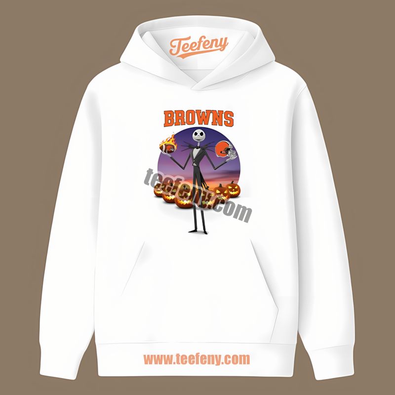 Jack Skellington Cleveland Browns Halloween Cotton Hoodie Jack Skellington Cleveland Browns Halloween Cotton Hoodie