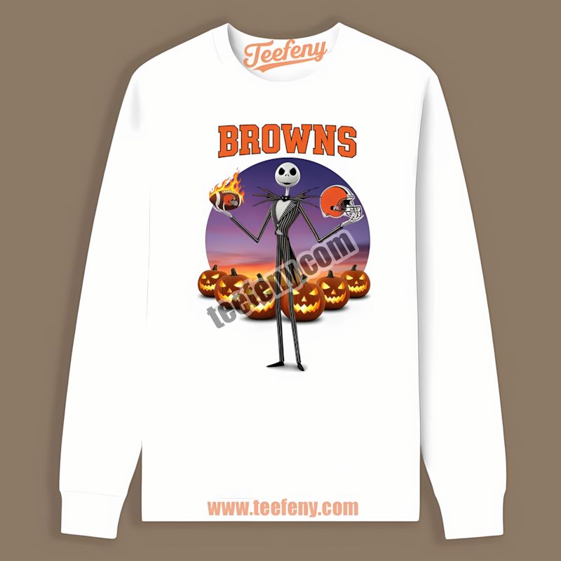 Jack Skellington Cleveland Browns Halloween Cotton Long Sleeve Jack Skellington Cleveland Browns Halloween Cotton Long Sleeve