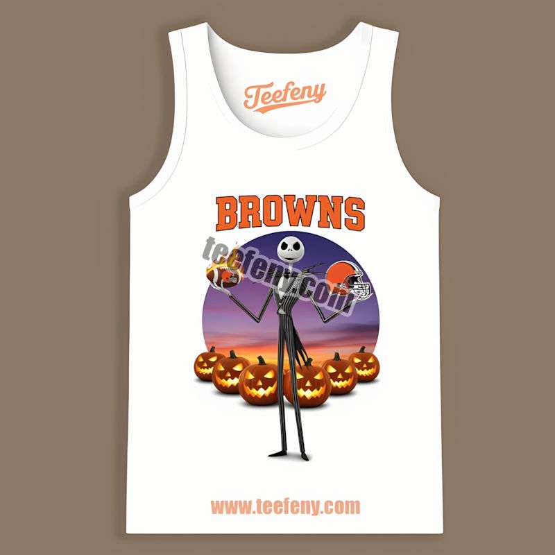 Jack Skellington Cleveland Browns Halloween Cotton Tanktop Jack Skellington Cleveland Browns Halloween Cotton Tanktop