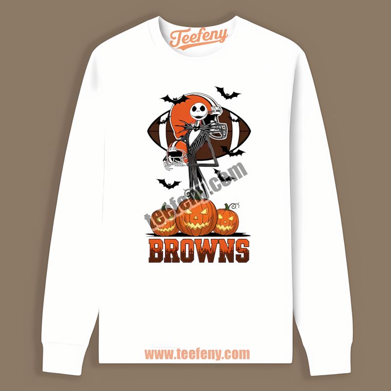 Jack Skellington Cleveland Browns Halloween Pumpkin Long Sleeve Jack Skellington Cleveland Browns Halloween Pumpkin Long Sleeve