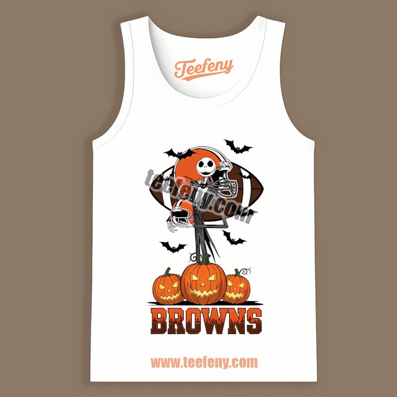 Jack Skellington Cleveland Browns Halloween Pumpkin Tanktop Jack Skellington Cleveland Browns Halloween Pumpkin Tanktop