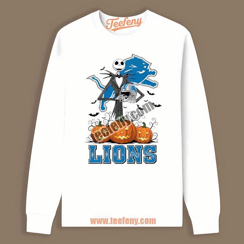 Jack Skellington Detroit Lions Halloween Pumpkin Regular Long Sleeve Jack Skellington Detroit Lions Halloween Pumpkin Regular Long Sleeve