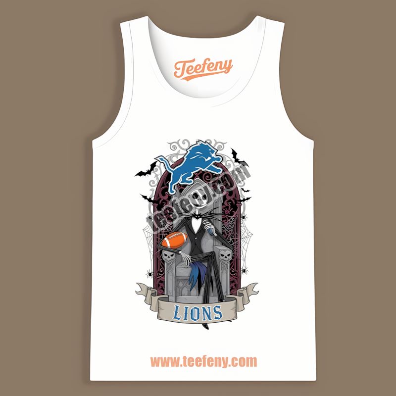 Jack Skellington Detroit Lions Throne Graphic Tanktop Jack Skellington Detroit Lions Throne Graphic Tanktop