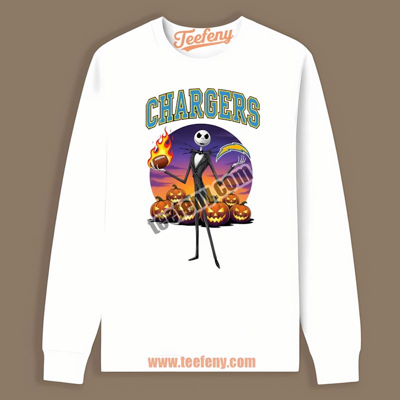Jack Skellington Los Angeles Chargers Halloween Adults Long Sleeve Jack Skellington Los Angeles Chargers Halloween Adults Long Sleeve