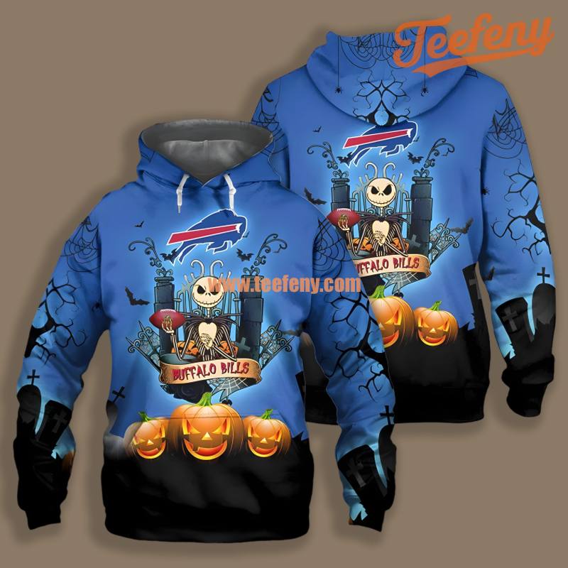 Jack Skellington Pumpkin Halloween Buffalo Bills Blue 3D Shirt Hoodie