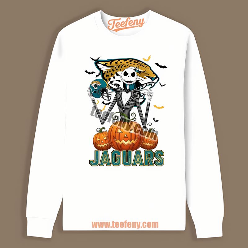 Jacksonville Jaguars Jack Skellington Halloween Pumpkin Classic Long Sleeve Jacksonville Jaguars Jack Skellington Halloween Pumpkin Classic Long Sleeve