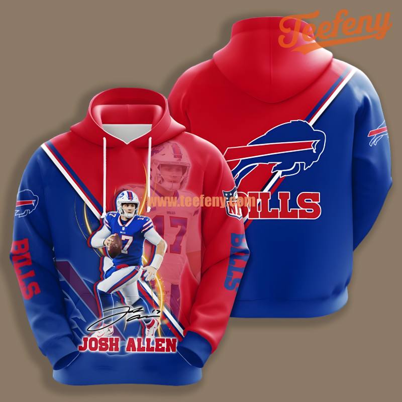 Josh Allen Buffalo Bills Blue Red 3D Shirt Hoodie Printing