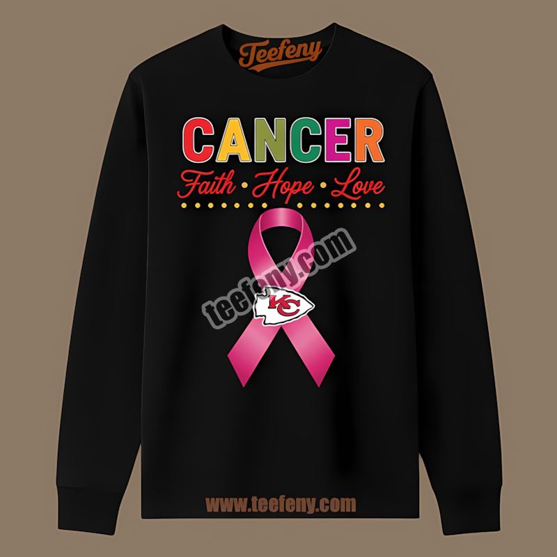 Kansas City Chiefs Cancer Awareness Faith Hope Love Graphic Long Sleeve Kansas City Chiefs Cancer Awareness Faith Hope Love Graphic Long Sleeve