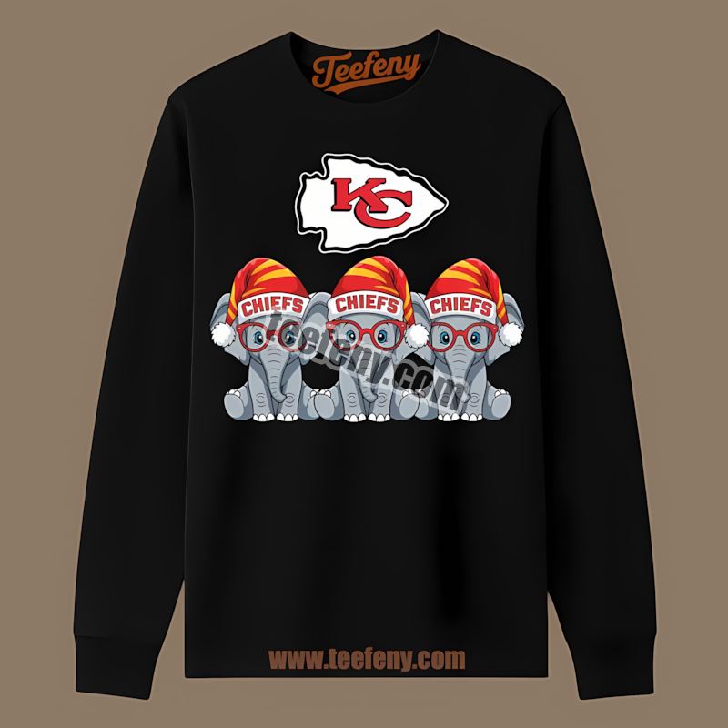 Kansas City Chiefs Christmas Elephants Color Long Sleeve Kansas City Chiefs Christmas Elephants Color Long Sleeve