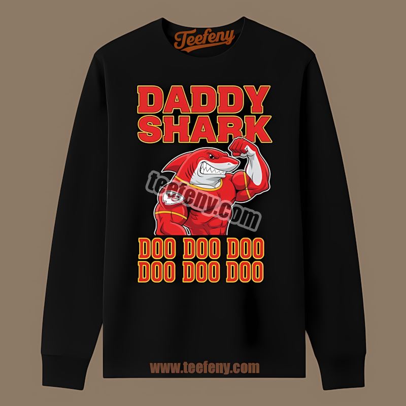 Kansas City Chiefs Daddy Shark Color Long Sleeve Kansas City Chiefs Daddy Shark Color Long Sleeve