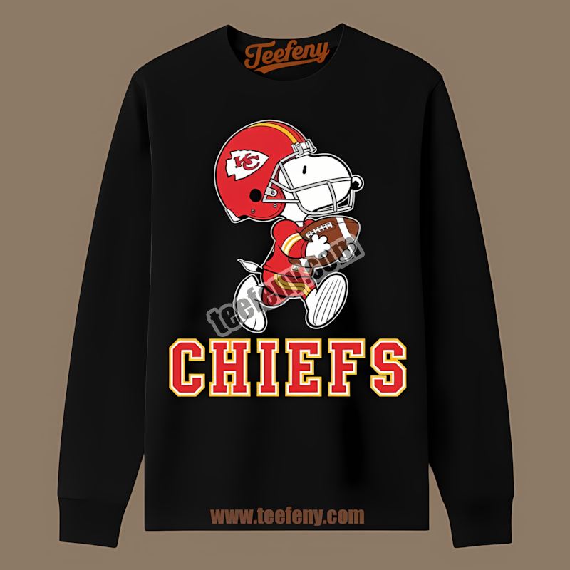 Kansas City Chiefs Snoopy Football Running Retro Long Sleeve Kansas City Chiefs Snoopy Football Running Retro Long Sleeve