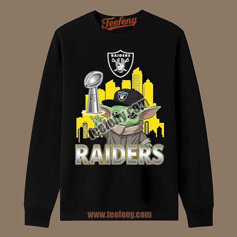 Las Vegas Raiders Baby Yoda Holding Super Bowl Cup Unisex Long Sleeve Las Vegas Raiders Baby Yoda Holding Super Bowl Cup Unisex Long Sleeve