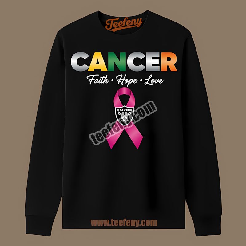 Las Vegas Raiders Cancer Awareness Faith Hope Love Regular Long Sleeve Las Vegas Raiders Cancer Awareness Faith Hope Love Regular Long Sleeve