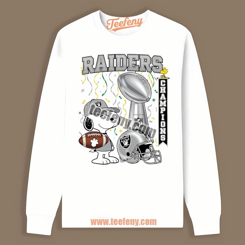 Las Vegas Raiders Champions Snoopy Celebration Cotton Long Sleeve Las Vegas Raiders Champions Snoopy Celebration Cotton Long Sleeve