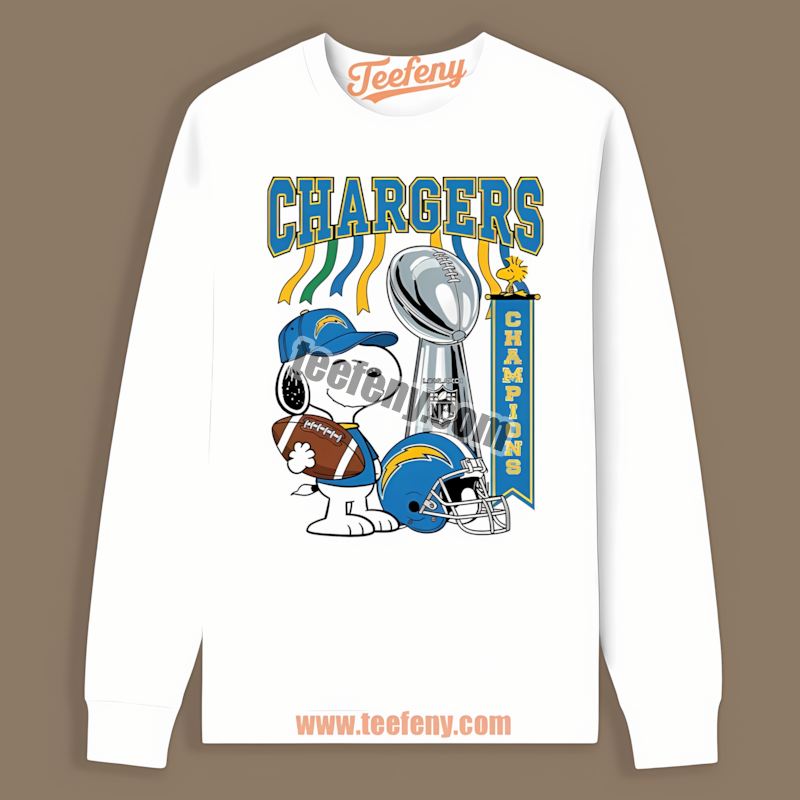Los Angeles Chargers Champions Snoopy Celebration Art Graphic Long Sleeve Los Angeles Chargers Champions Snoopy Celebration Art Graphic Long Sleeve