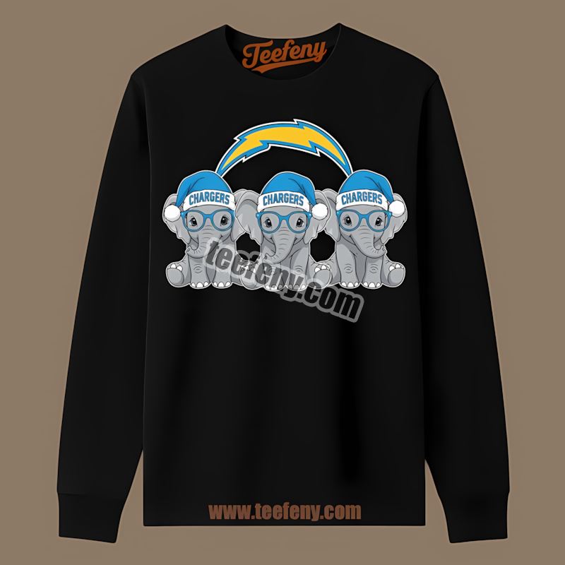Los Angeles Chargers Christmas Elephants Family Color Long Sleeve Los Angeles Chargers Christmas Elephants Family Color Long Sleeve