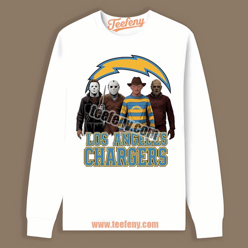 Los Angeles Chargers Halloween Horror Movie Killers Graphic Long Sleeve Los Angeles Chargers Halloween Horror Movie Killers Graphic Long Sleeve