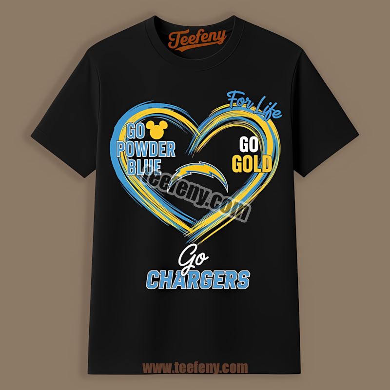 Los Angeles Chargers Heart Powder Blue Gold Spirit Color Shirt