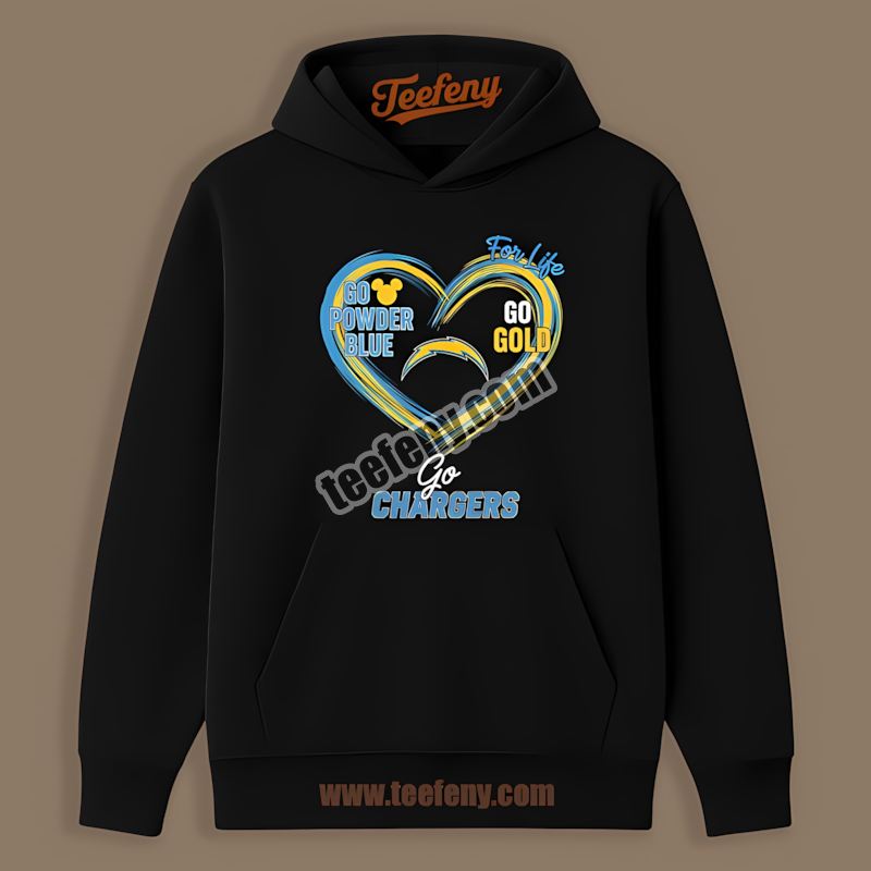Los Angeles Chargers Heart Powder Blue Gold Spirit Color Hoodie Los Angeles Chargers Heart Powder Blue Gold Spirit Color Hoodie