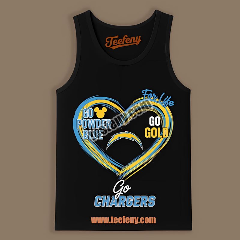 Los Angeles Chargers Heart Powder Blue Gold Spirit Color Tanktop Los Angeles Chargers Heart Powder Blue Gold Spirit Color Tanktop