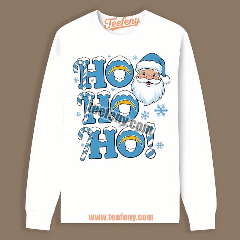 Los Angeles Chargers Ho Ho Ho Santa Cheer Christmas Long Sleeve Los Angeles Chargers Ho Ho Ho Santa Cheer Christmas Long Sleeve