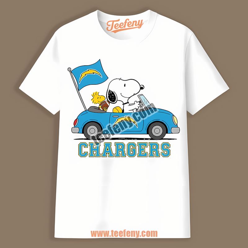 Los Angeles Chargers Snoopy Driving Car Cartoon Cotton Shirt
