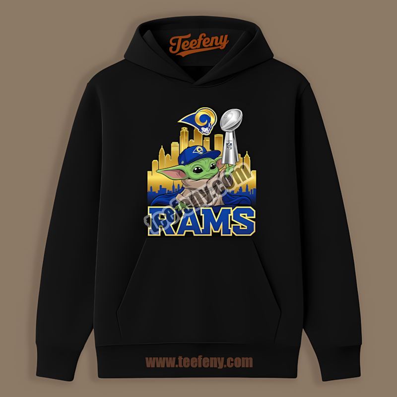 Los Angeles Rams Baby Yoda Holding Super Bowl Cup Classic Hoodie Los Angeles Rams Baby Yoda Holding Super Bowl Cup Classic Hoodie