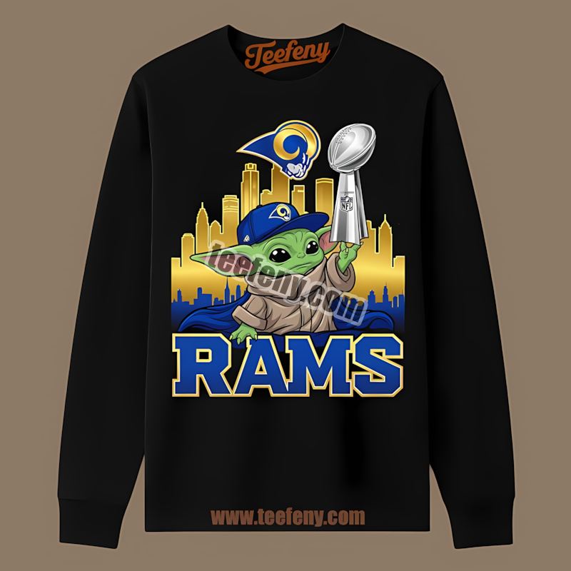 Los Angeles Rams Baby Yoda Holding Super Bowl Cup Classic Long Sleeve Los Angeles Rams Baby Yoda Holding Super Bowl Cup Classic Long Sleeve