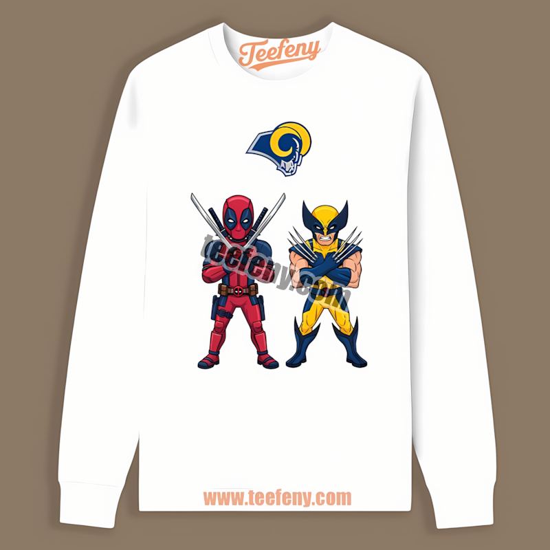 Los Angeles Rams Deadpool Wolverine Crossover Fan Long Sleeve Los Angeles Rams Deadpool Wolverine Crossover Fan Long Sleeve