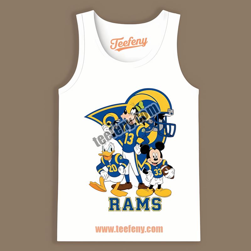 Los Angeles Rams Disney Characters Mickey Donald Goofy Tribute Tanktop Los Angeles Rams Disney Characters Mickey Donald Goofy Tribute Tanktop