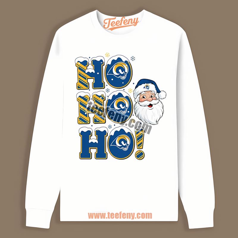 Los Angeles Rams Ho Ho Ho Santa Christmas Fan Long Sleeve Los Angeles Rams Ho Ho Ho Santa Christmas Fan Long Sleeve