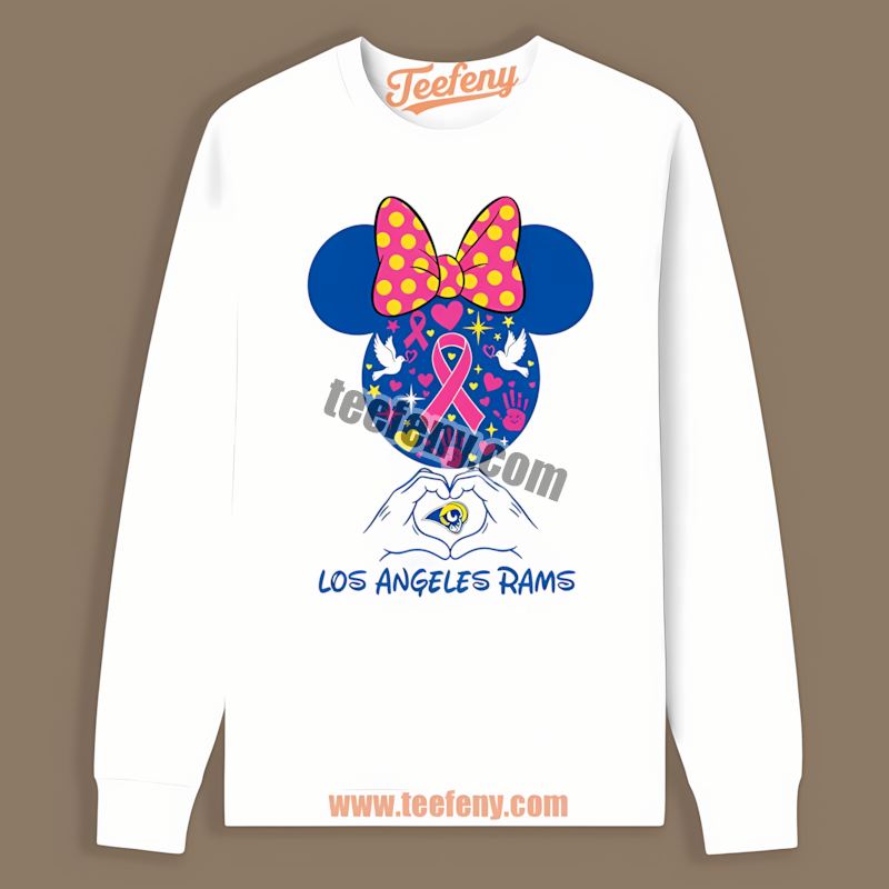 Los Angeles Rams Minnie Mouse Breast Cancer Awareness Fan Long Sleeve Los Angeles Rams Minnie Mouse Breast Cancer Awareness Fan Long Sleeve