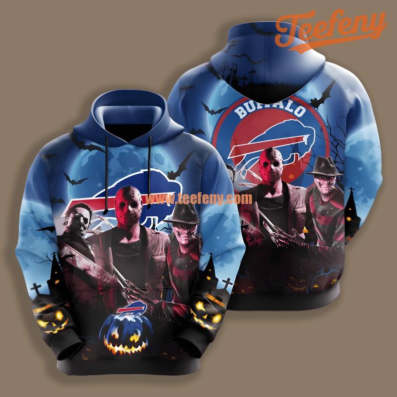 Michael Myers Jason Voorhees Buffalo Bills Blue 3D Shirt Hoodie Zipper