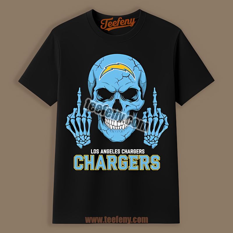 Middle Finger Skull Los Angeles Chargers Humor Graphic Shirt