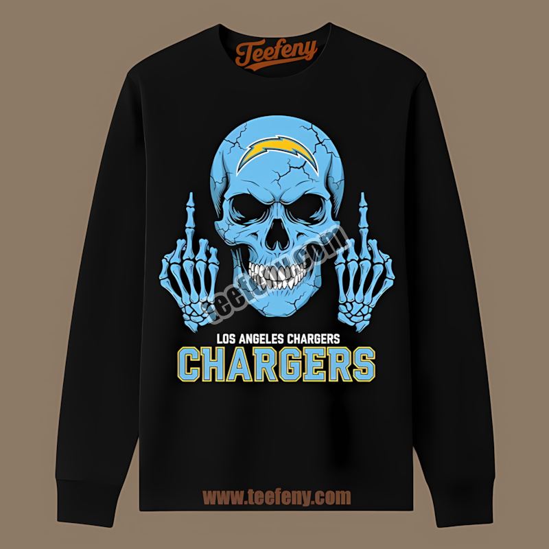 Middle Finger Skull Los Angeles Chargers Humor Graphic Long Sleeve Middle Finger Skull Los Angeles Chargers Humor Graphic Long Sleeve